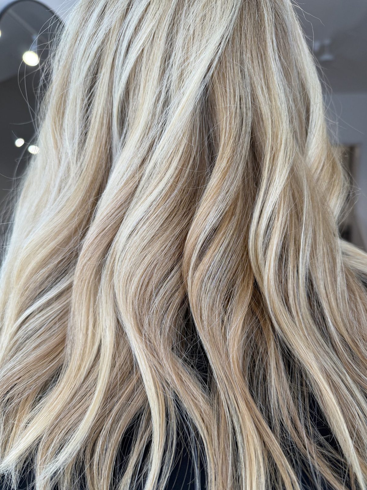 Close-up detail of dimensional blonde color