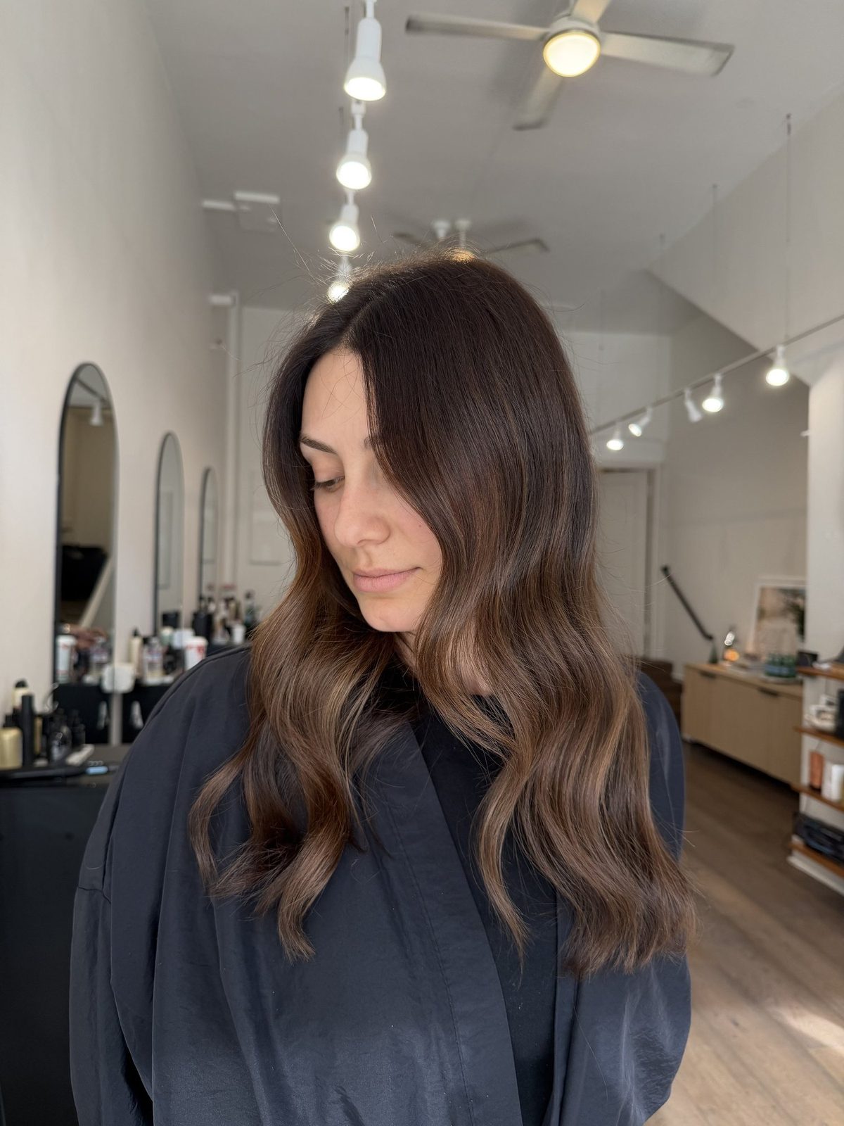 Glossy brunette hair with a smooth salon finish